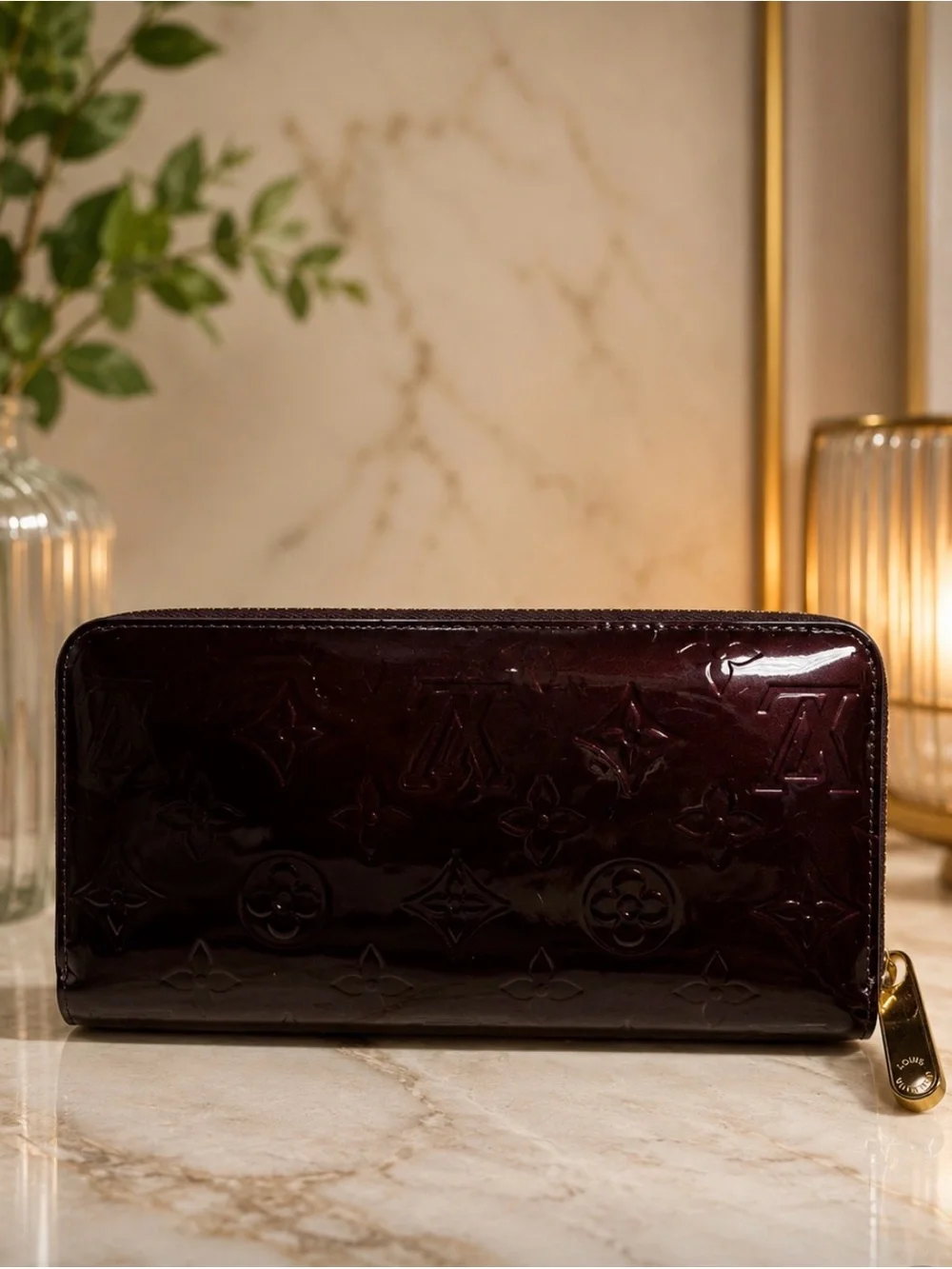 Louis Vuitton Patent Vernis Zip Wallet in Bordeaux